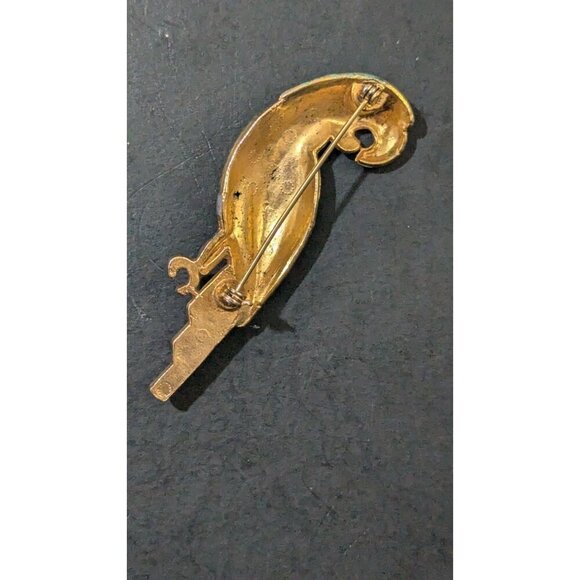 Vintage Parrot Brooch Pin - Rhinestone & Enamel Sparkle Bird   blue Yellow - Picture 5 of 9